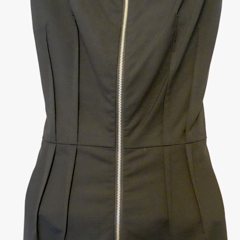 DKNY Black Stretch Wool Tailored Midi Sheath Dress with Exposed Back Zipper - Picture 8 of 8